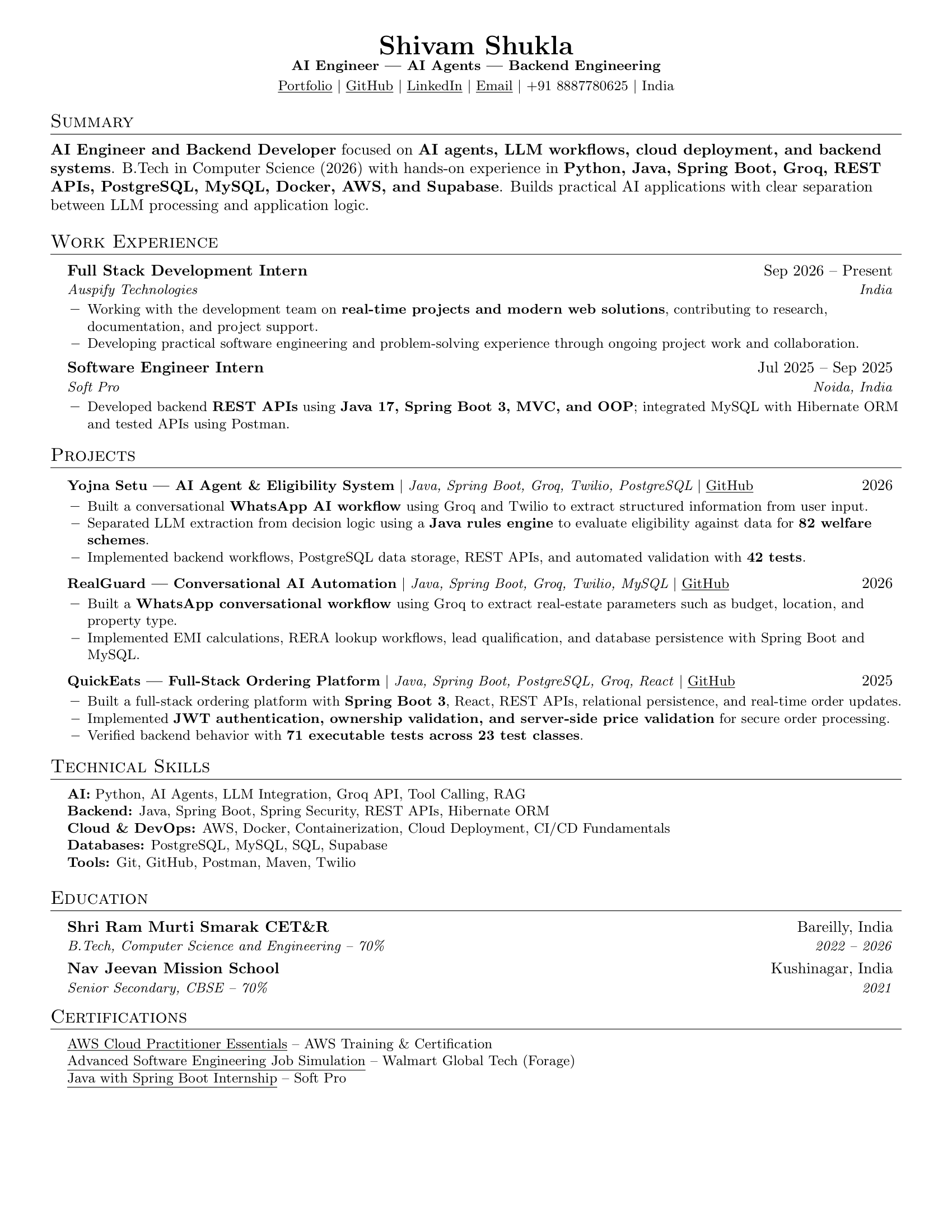 Resume — Shivam Shukla